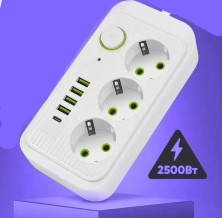 IN-112 Сетевой фильтр F09U на 2 м 3 розеток и 4 usb