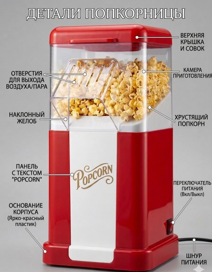 KP-377 Попкорница PM-1201 Air Popper домашняя электрическая настольная,аппарат для приготовление покорна без масла