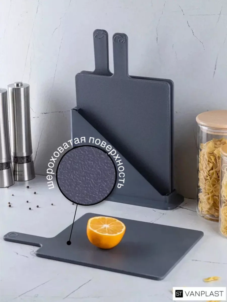 KP-577 Набор разделочных досок черный корпус с ручкой (3 шт)