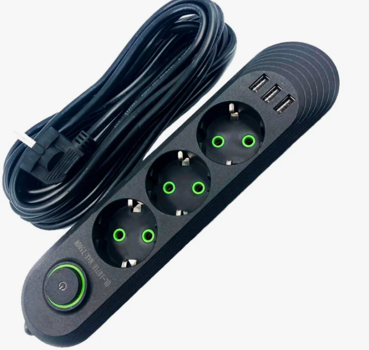 IN-150 Сетевой фильтр F03U 5м на 3 розетки и 3 usb входа черный