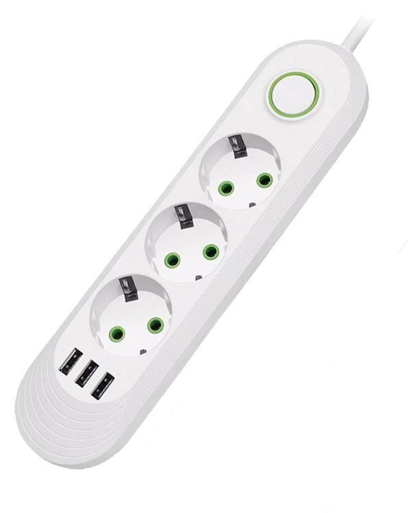 IN-151 Cетевой фильтр F03U 5М 3 розетки и 3 usb входа белый