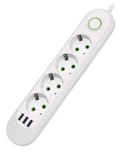 IN-095 Сетевой фильтр F04 на 4 розетки и 3 usb входа белый 5м