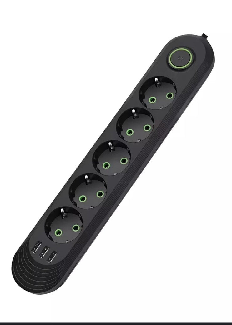 IN-100 Сетевой фильтр F05U 5м 5 розеток 3 usb черный