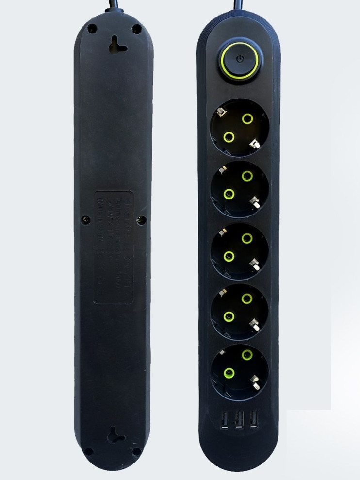 IN-100 Сетевой фильтр F05U 5м 5 розеток 3 usb черный