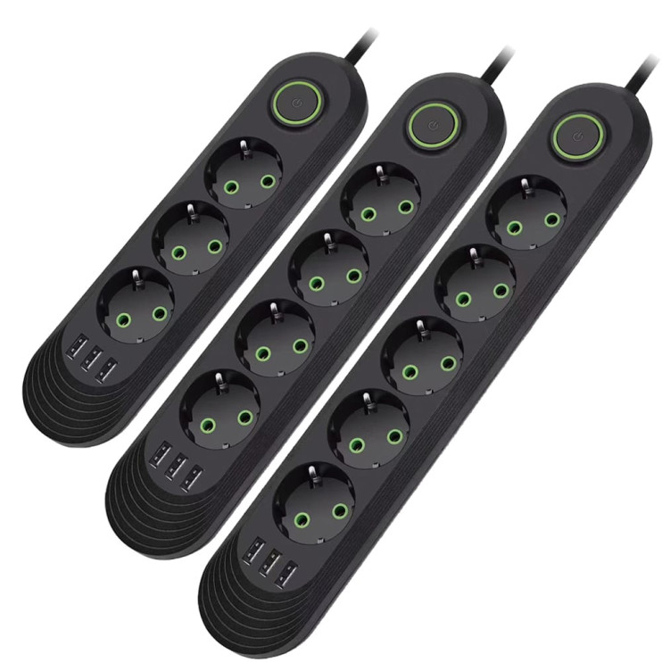 IN-100 Сетевой фильтр F05U 5м 5 розеток 3 usb черный