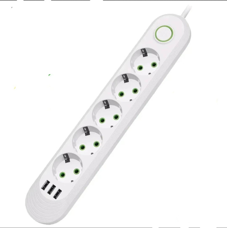 IN-102 Сетевой фильтр F05U 5м 5 розеток 3 usb белый