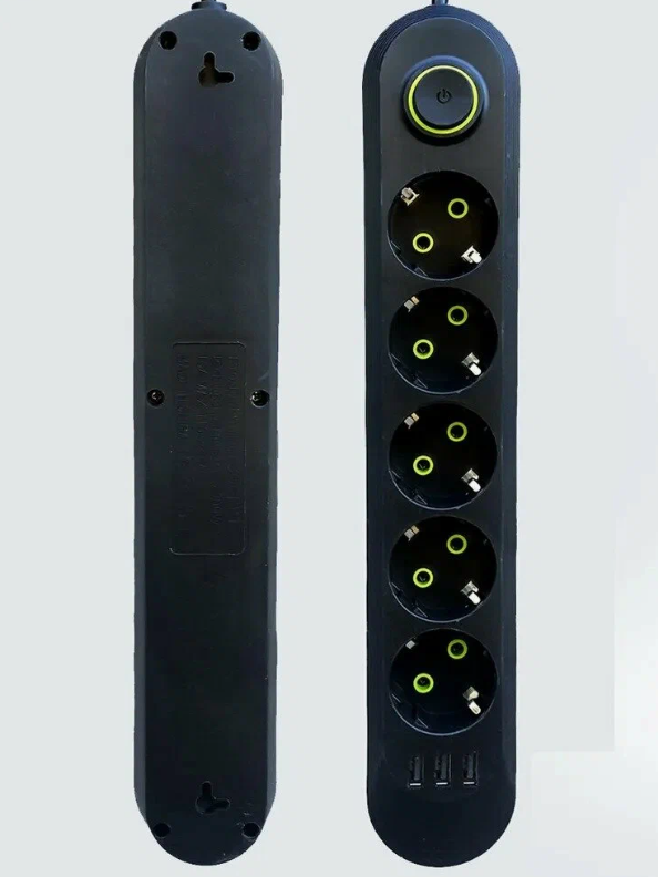 IN-103 Cетевой фильтр F05U 10м 5 розеток 3 входа usb черный