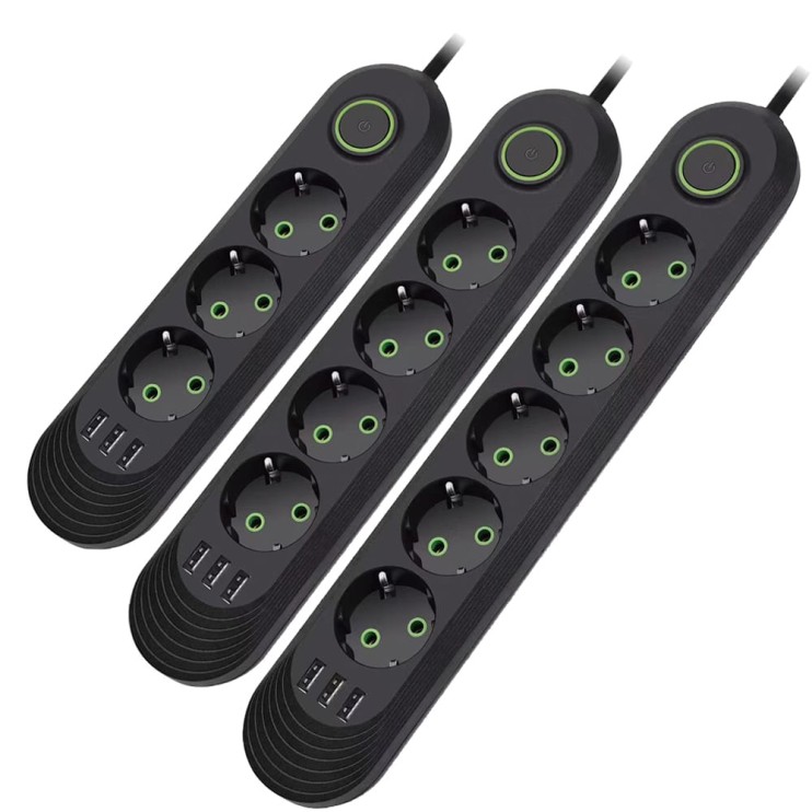 IN-103 Cетевой фильтр F05U 10м 5 розеток 3 входа usb черный