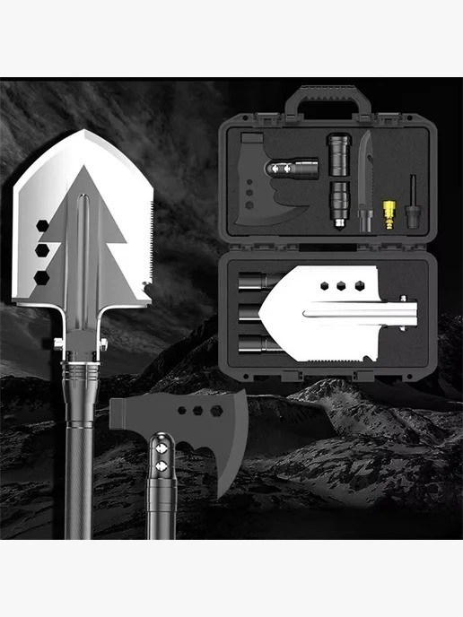 IN-245 туристический набор с топором и лопатой в чемодане 15 в 1