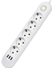 IN-104 Cетевой фильтр F05U 10м на 5 розеток и 3 usb входа белый