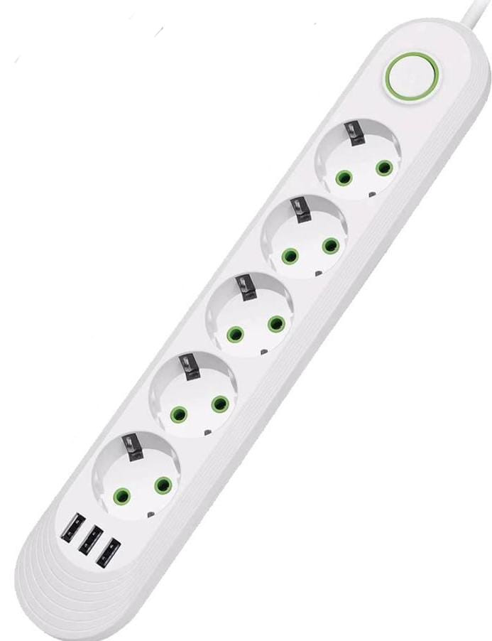 IN-104 Cетевой фильтр F05U 10м на 5 розеток и 3 usb входа белый