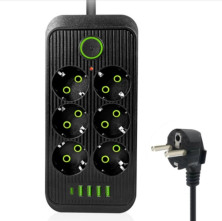 IN-111 Сетевой фильтр F06U 7м 6 розеток 4 входа usb  черный