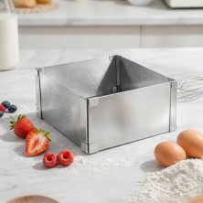 RZ-696 Форма Cake mould для выпечки регулируемая квадратная раздвижная, кулинарная форма из нержавеющей стали для сборки десертов  15-28см (8см)