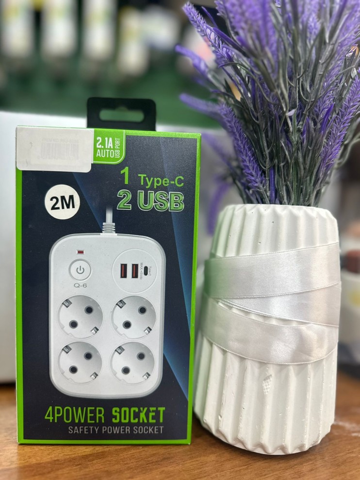 IN-146 Сетевой фильтр 2м на 4 розеток и 2usb белый