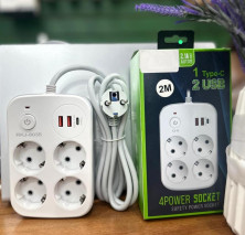 IN-146 Сетевой фильтр 2м на 4 розеток и 2usb белый