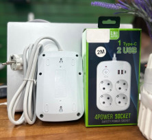 IN-146 Сетевой фильтр 2м на 4 розеток и 2usb белый