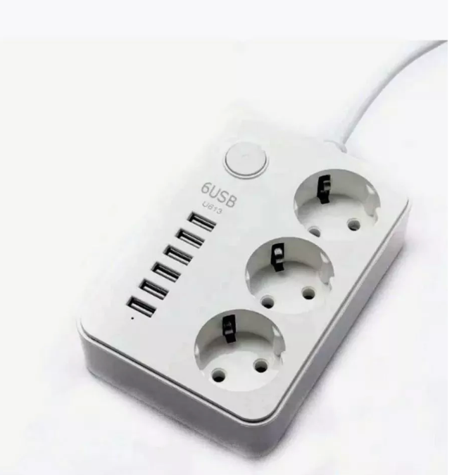 IN-147 Сетевой фильтр 2м на 3 розетки и 6 usb белый