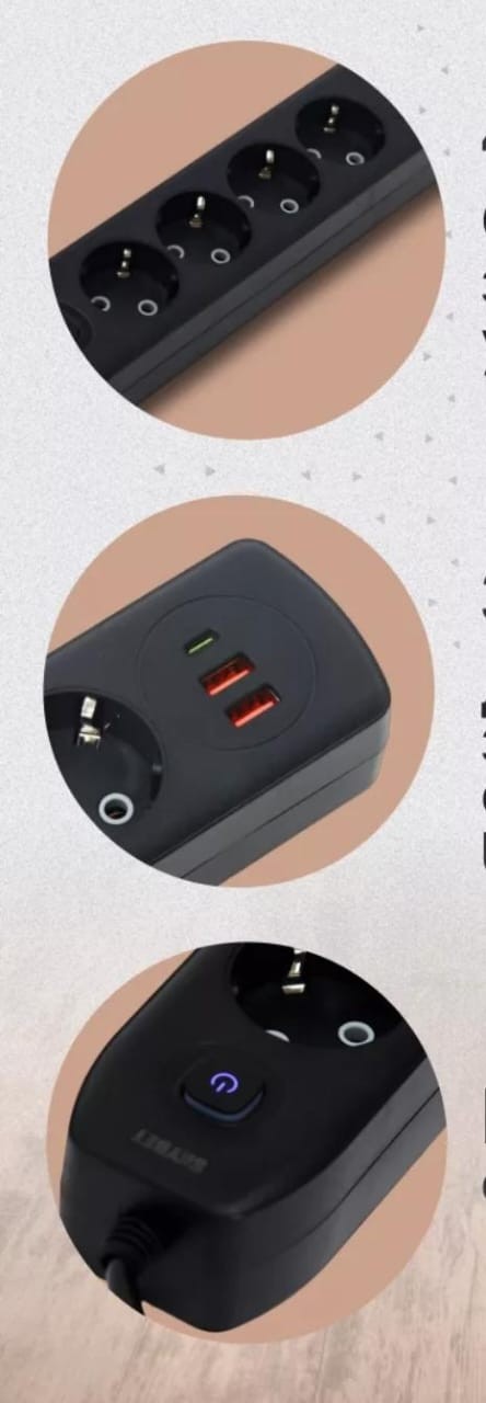 IN-148 Сетевой фильтр 2м на 4 розеток и 2 usb черный