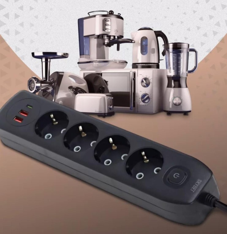 IN-148 Сетевой фильтр 2м на 4 розеток и 2 usb черный