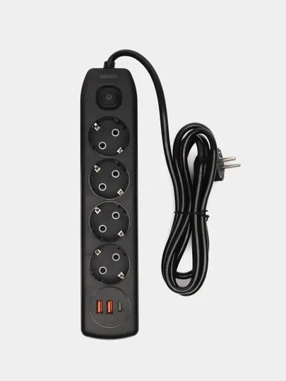 IN-148 Сетевой фильтр 2м на 4 розеток и 2 usb черный