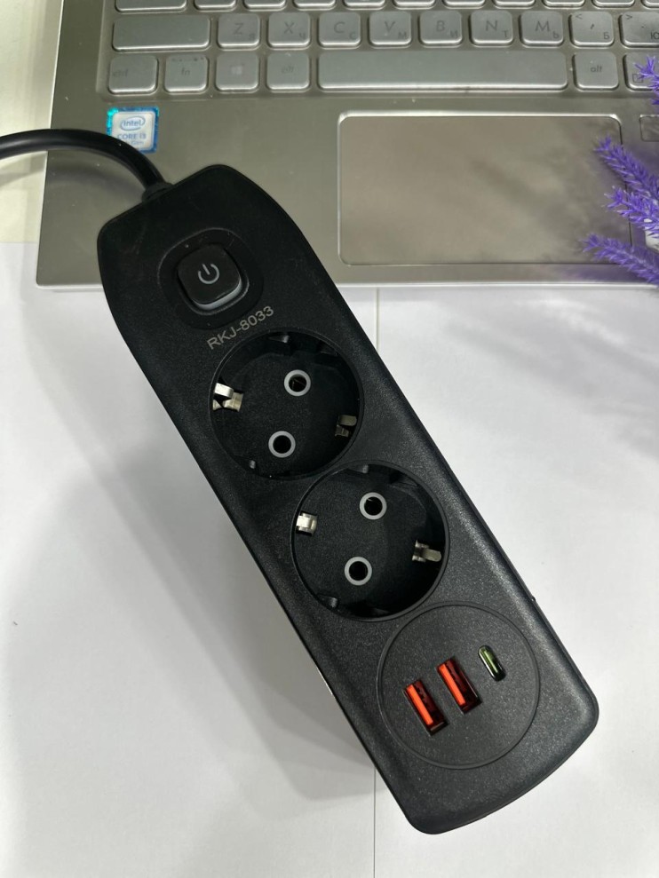 IN-152 Сетевой фильтр 2м на 2 розеток и 2 usb черный