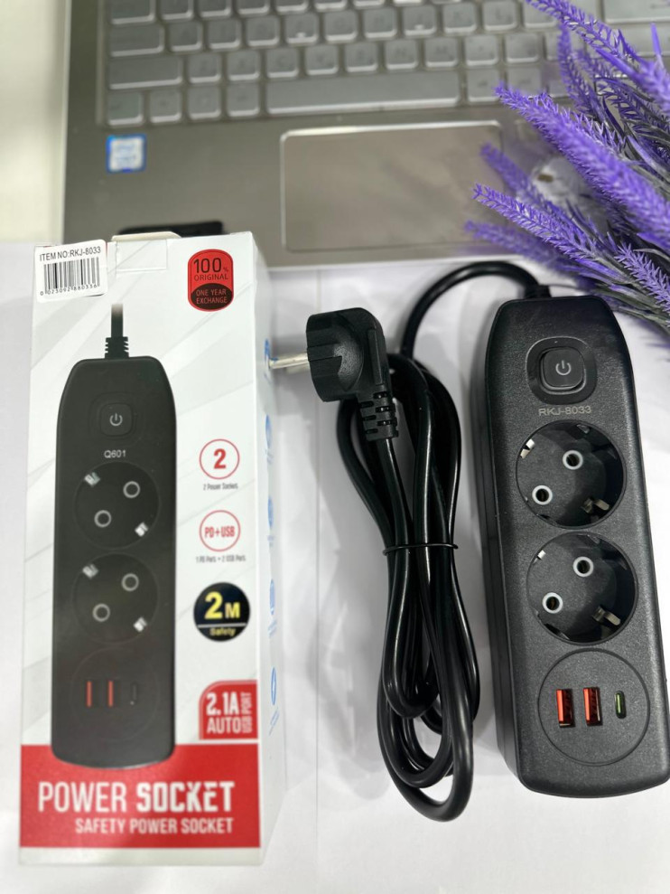 IN-152 Сетевой фильтр 2м на 2 розеток и 2 usb черный