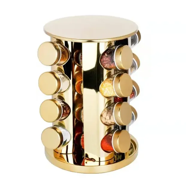 KP-756 Набор Spice Carousel  для специй круглый золотой 16 шт