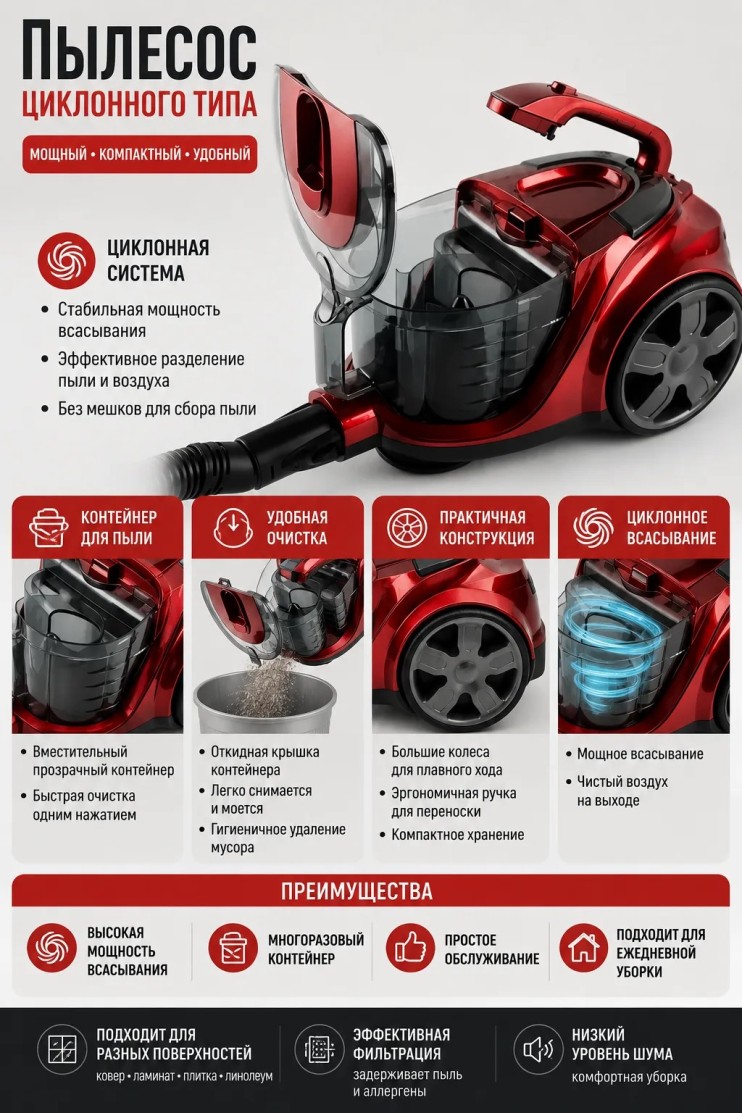 RZ-022 Пылесос Vacuum Cleaner DSP Kd2038 цилиндрический,3 насадки ,1600Вт