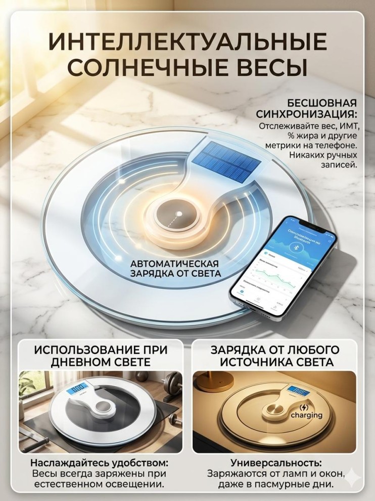VI-007 Весы Electric Personal Scale Toye-20 интеллектуальные солнечные напольные круглые 30см, синхронизация с телефоном