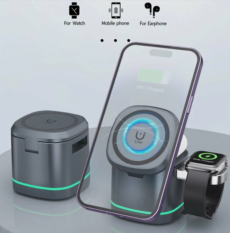 AV-215 Держатель Magnetic Wireless Charger 3 in 1 автомобильный