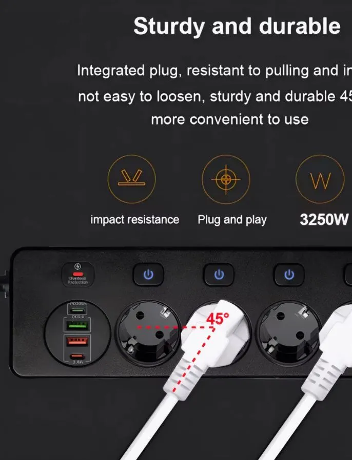 IN-122 Сетевой фильтр Power Sockets на 5 розеток черный 1.8М (2 входа USB) BKL-505
