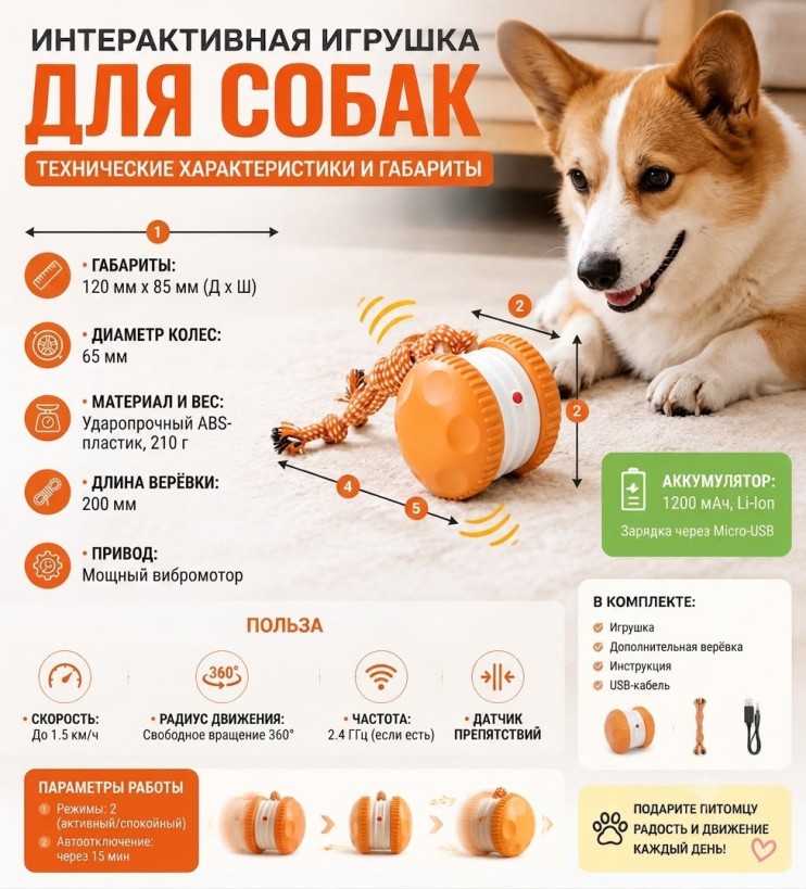 TV-037 Игрушка Interactive dog toy интерактивная для собак с автоматическим движением, умный ролик с веревкой, электронная игрушка для собак,Usb зарядка для собак,