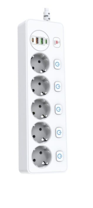 IN-123 сетевой фильтр на 5 розеток 1.8м белый + 2 входа USB 